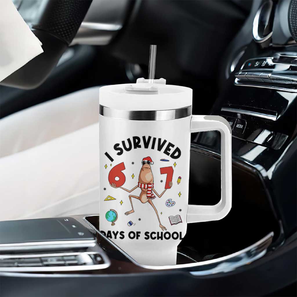 Marcus The Worm 67 Days of School Tumbler With Handle I Survived Funny Six Seven Meme Christmas Vibe - Wonder Print Shop