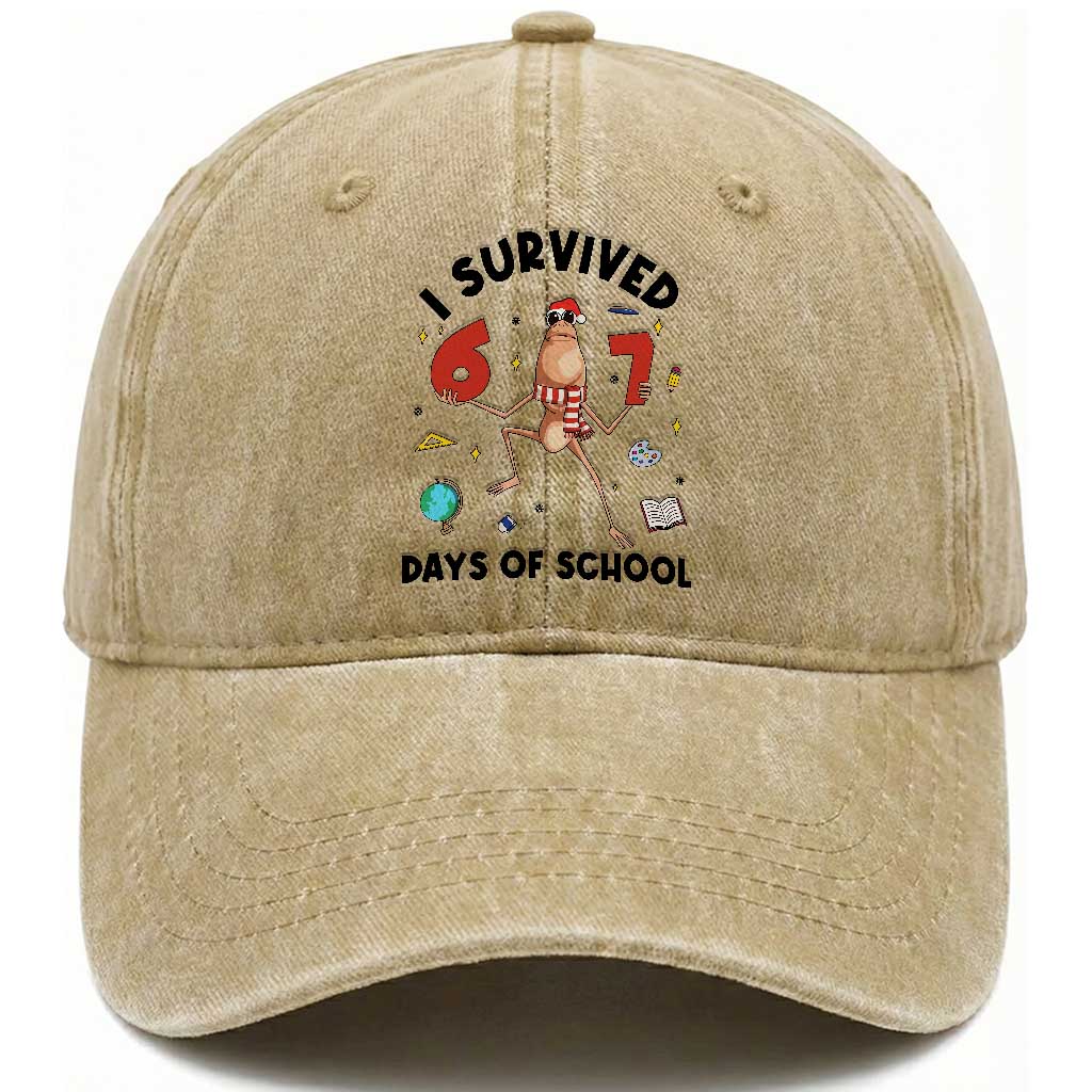 Marcus The Worm 67 Days of School Washed Cotton Baseball Cap I Survived Funny Six Seven Meme Christmas Vibe