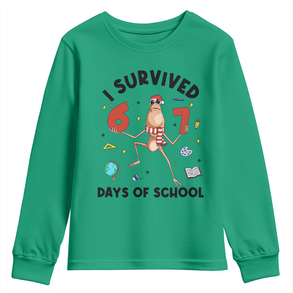 Marcus The Worm 67 Days of School Youth Sweatshirt I Survived Funny Six Seven Meme Christmas Vibe - Wonder Print Shop