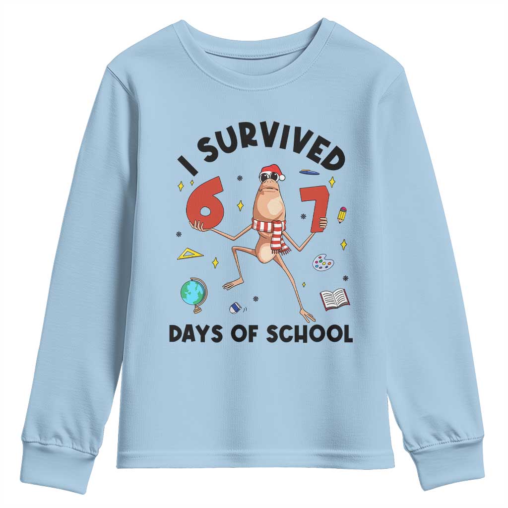 Marcus The Worm 67 Days of School Youth Sweatshirt I Survived Funny Six Seven Meme Christmas Vibe - Wonder Print Shop