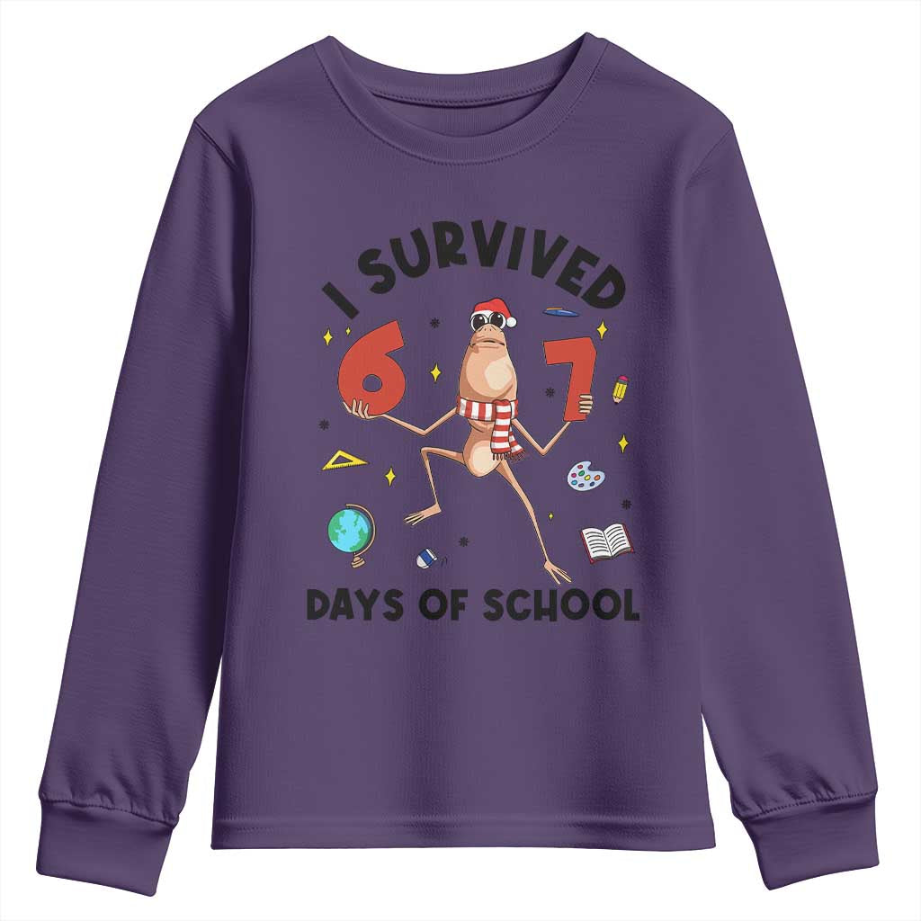 Marcus The Worm 67 Days of School Youth Sweatshirt I Survived Funny Six Seven Meme Christmas Vibe - Wonder Print Shop