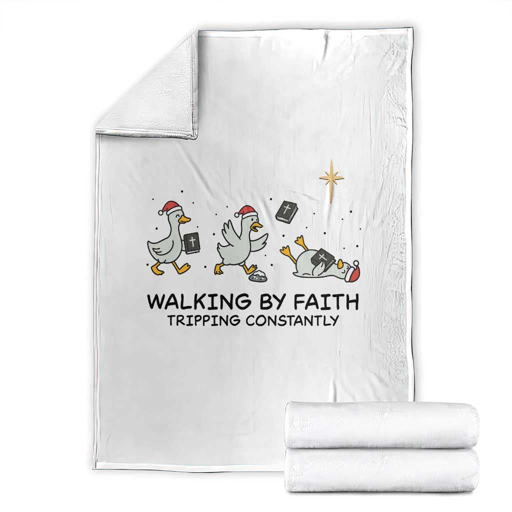 Funny Christian Goose Christmas Throw Blanket Walking By Faith Tripping Constantly - Wonder Print Shop