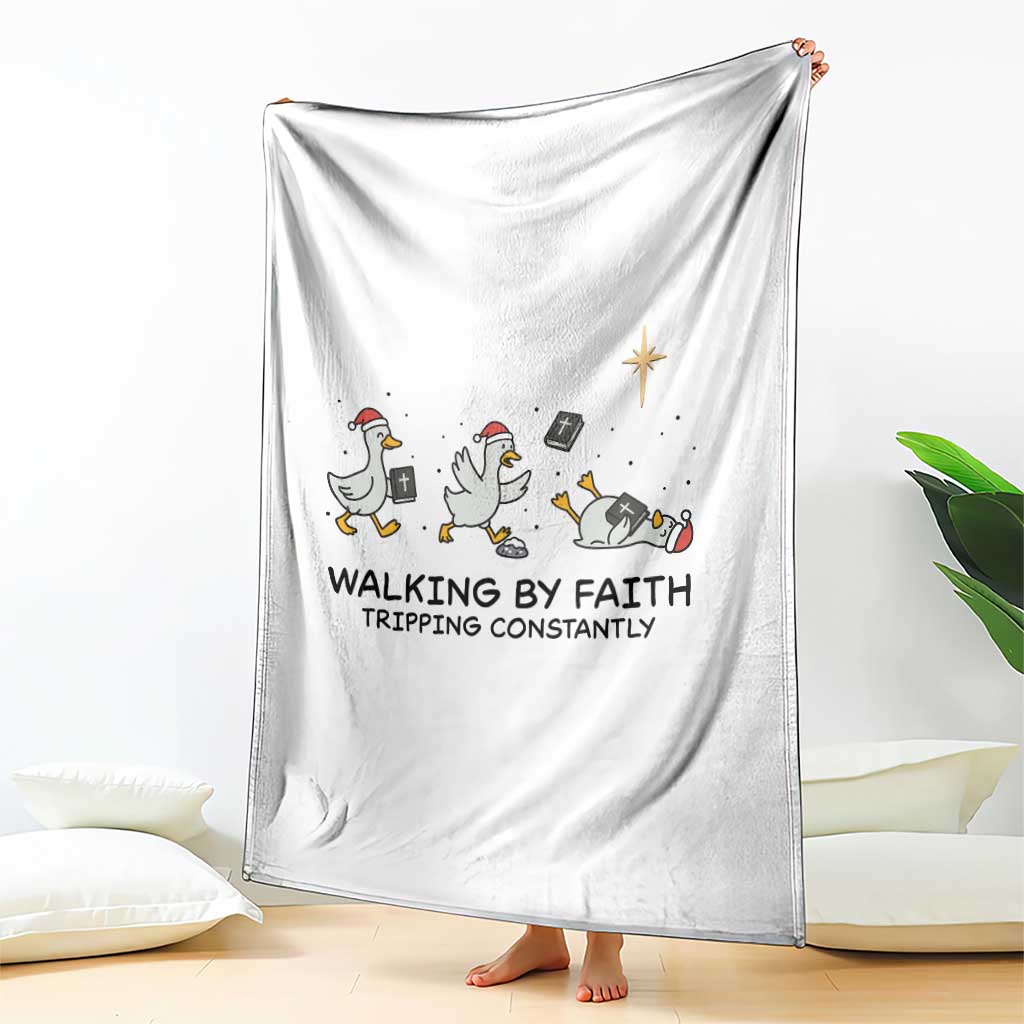 Funny Christian Goose Christmas Throw Blanket Walking By Faith Tripping Constantly - Wonder Print Shop