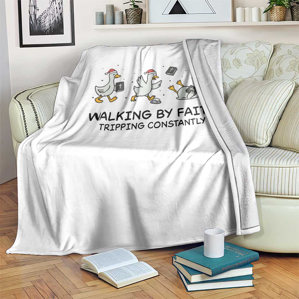 Funny Christian Goose Christmas Throw Blanket Walking By Faith Tripping Constantly - Wonder Print Shop