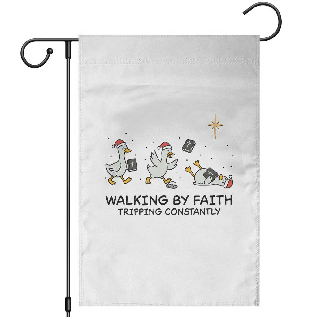 Funny Christian Goose Christmas Garden Flag Walking By Faith Tripping Constantly - Wonder Print Shop