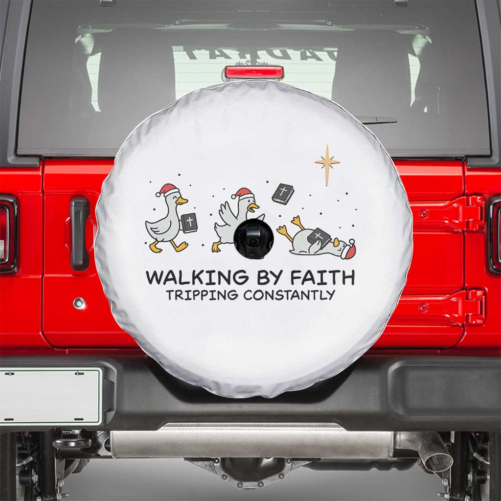 Funny Christian Goose Christmas Spare Tire Cover Walking By Faith Tripping Constantly - Wonder Print Shop