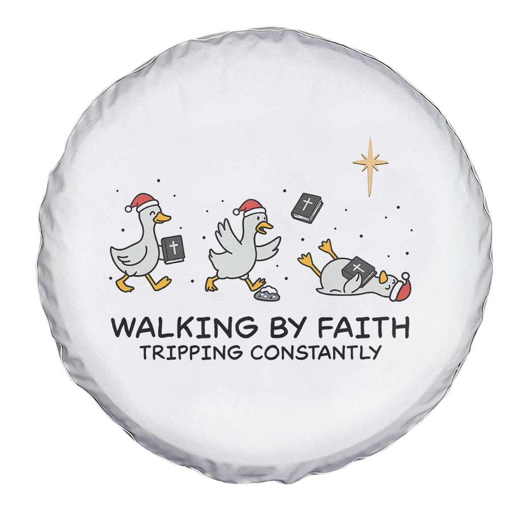 Funny Christian Goose Christmas Spare Tire Cover Walking By Faith Tripping Constantly - Wonder Print Shop