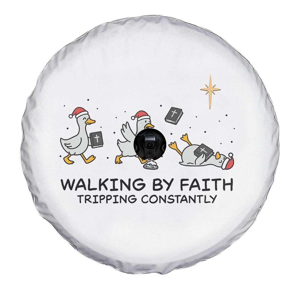 Funny Christian Goose Christmas Spare Tire Cover Walking By Faith Tripping Constantly - Wonder Print Shop