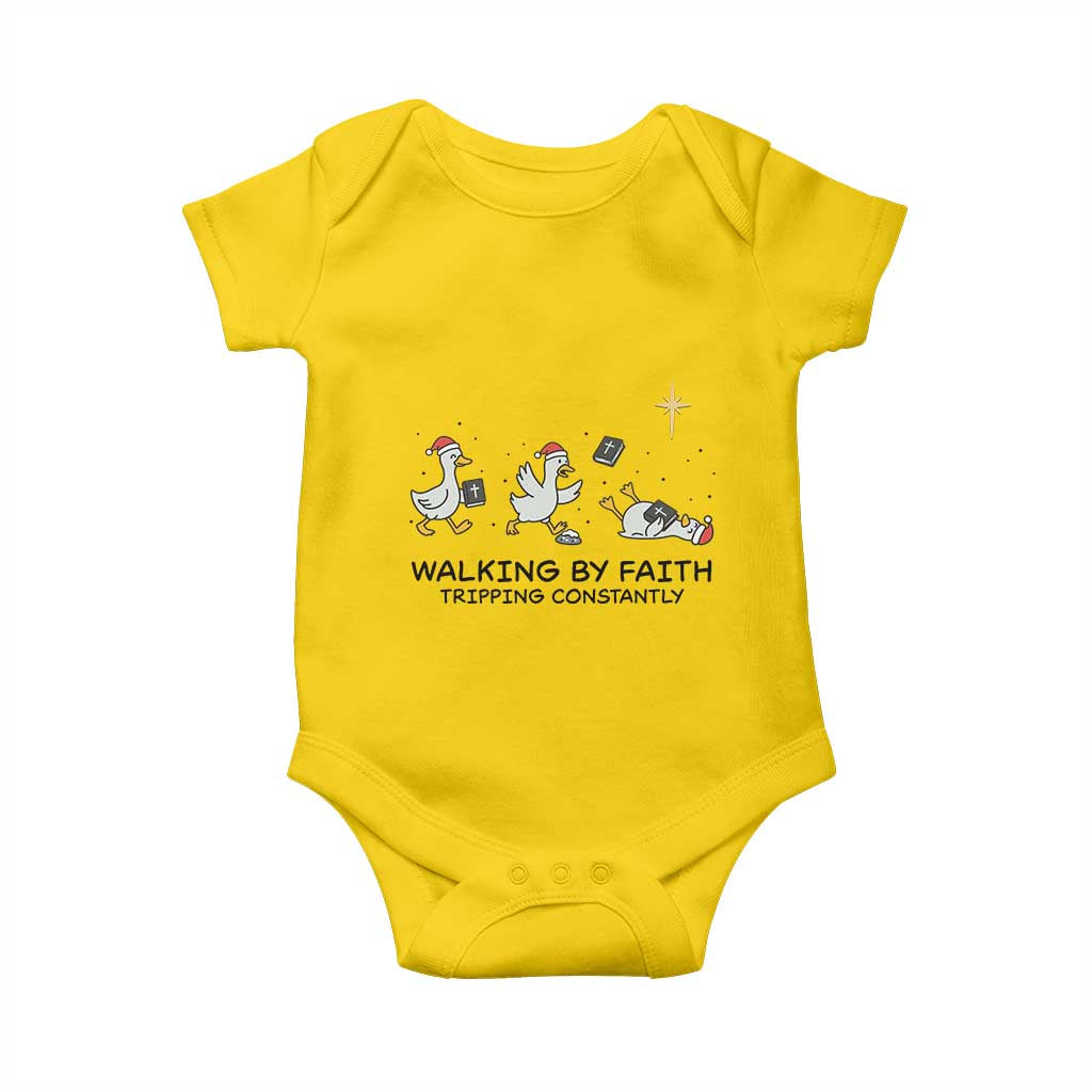 Funny Christian Goose Christmas Baby Onesie Walking By Faith Tripping Constantly - Wonder Print Shop