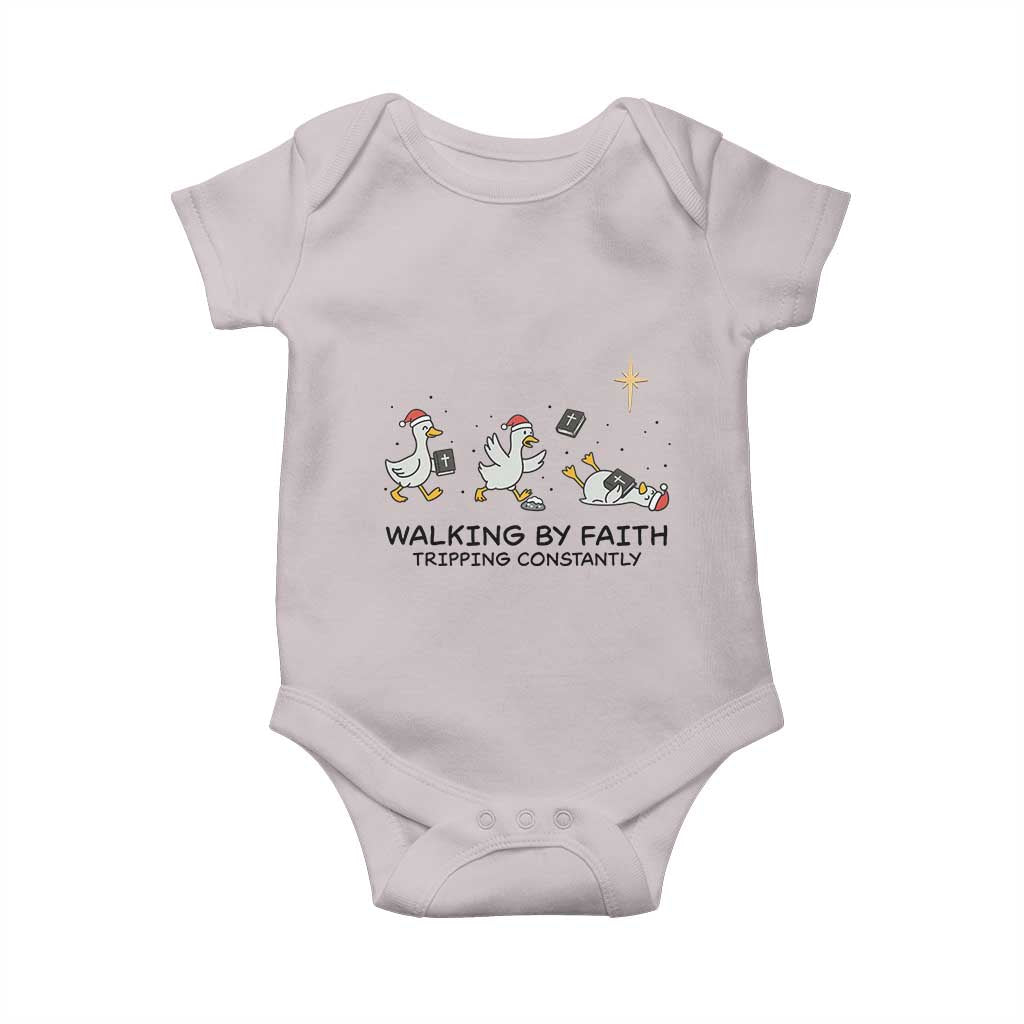 Funny Christian Goose Christmas Baby Onesie Walking By Faith Tripping Constantly - Wonder Print Shop