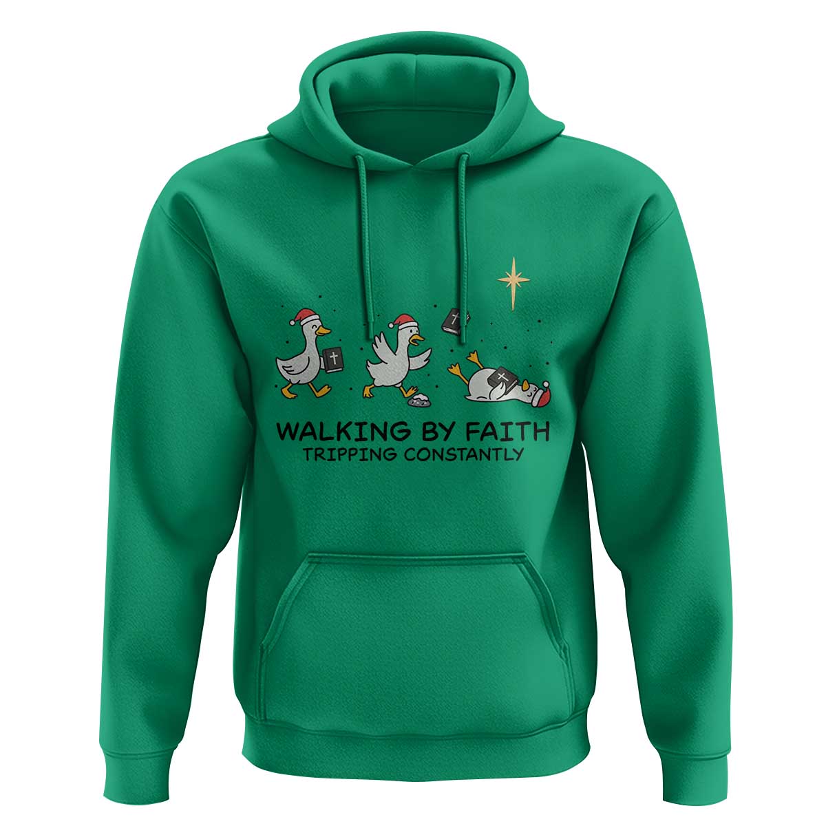 Funny Christian Goose Christmas Hoodie Walking By Faith Tripping Constantly - Wonder Print Shop