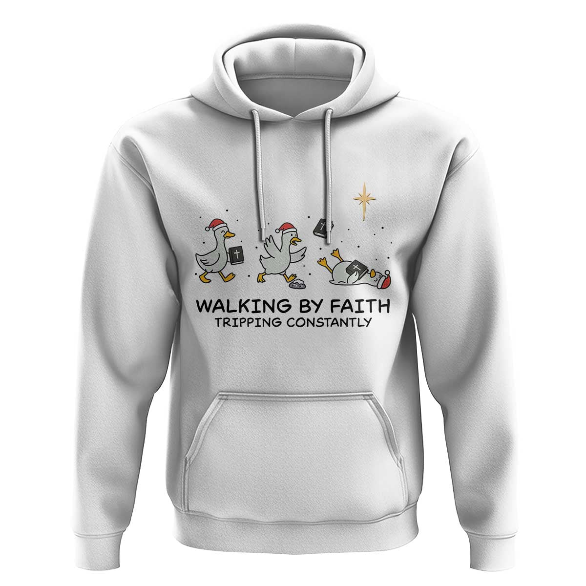 Funny Christian Goose Christmas Hoodie Walking By Faith Tripping Constantly - Wonder Print Shop