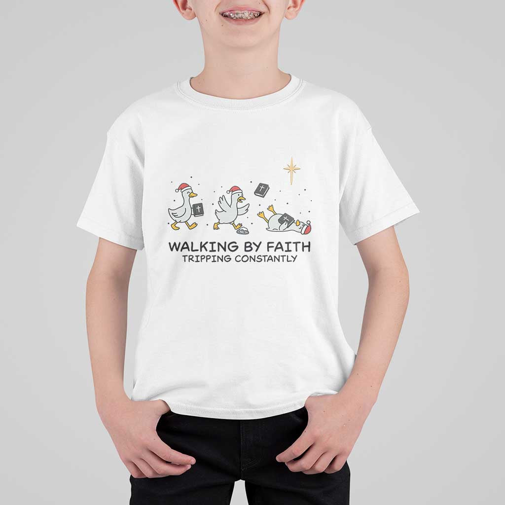 Funny Christian Goose Christmas T Shirt For Kid Walking By Faith Tripping Constantly - Wonder Print Shop