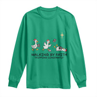 Funny Christian Goose Christmas Long Sleeve Shirt Walking By Faith Tripping Constantly - Wonder Print Shop