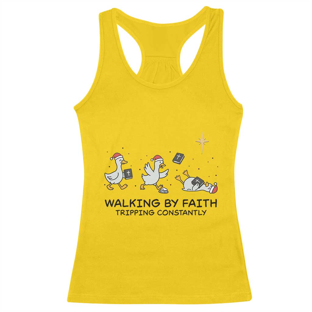 Funny Christian Goose Christmas Racerback Tank Top Walking By Faith Tripping Constantly - Wonder Print Shop