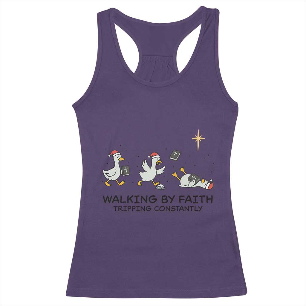 Funny Christian Goose Christmas Racerback Tank Top Walking By Faith Tripping Constantly - Wonder Print Shop