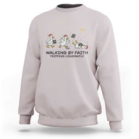 Funny Christian Goose Christmas Sweatshirt Walking By Faith Tripping Constantly - Wonder Print Shop