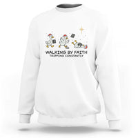 Funny Christian Goose Christmas Sweatshirt Walking By Faith Tripping Constantly - Wonder Print Shop