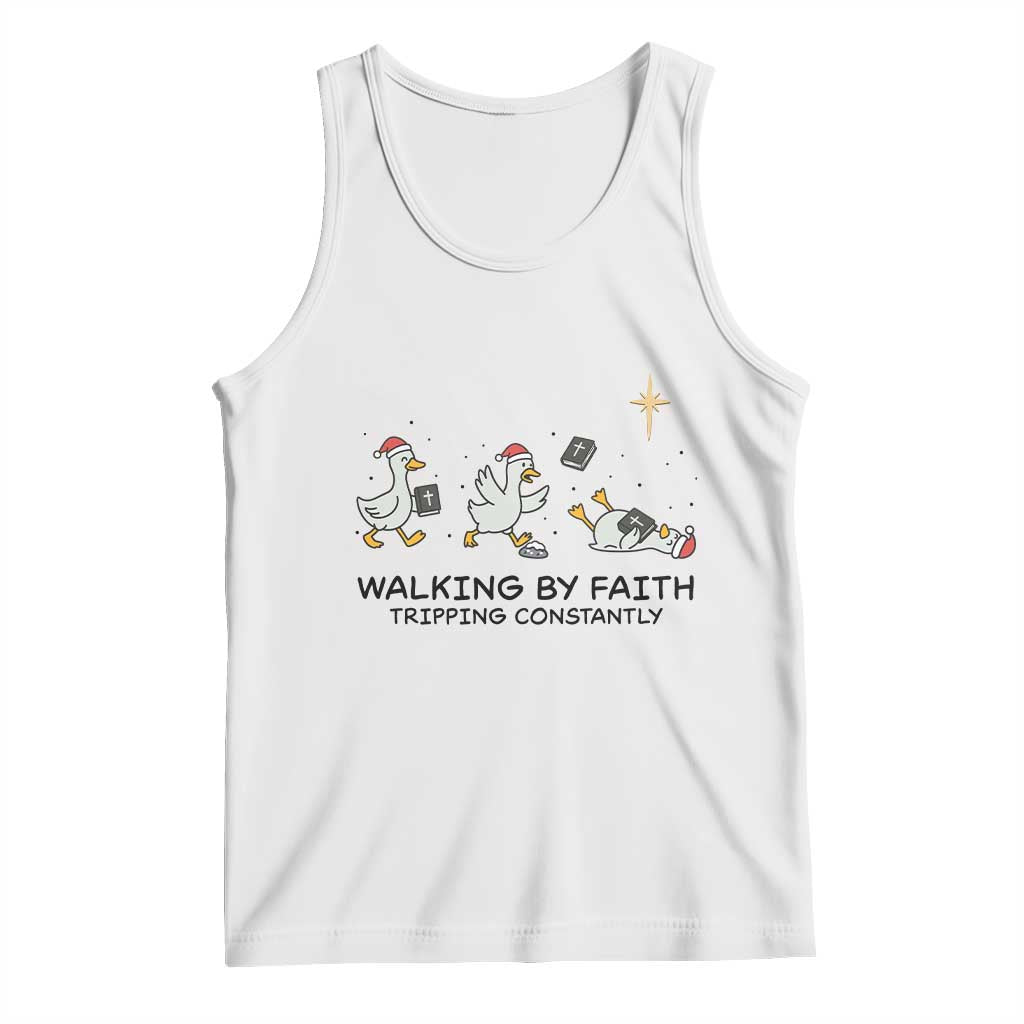 Funny Christian Goose Christmas Tank Top Walking By Faith Tripping Constantly - Wonder Print Shop