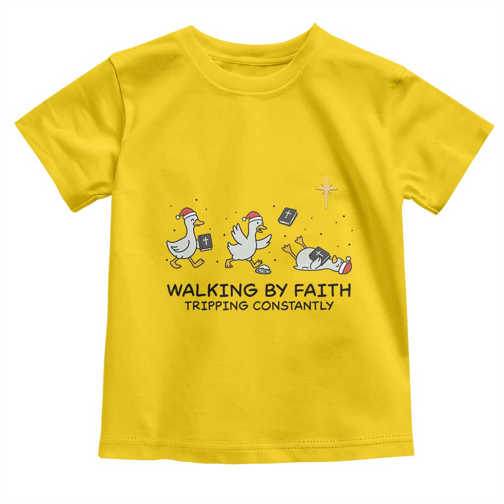Funny Christian Goose Christmas Toddler T Shirt Walking By Faith Tripping Constantly - Wonder Print Shop