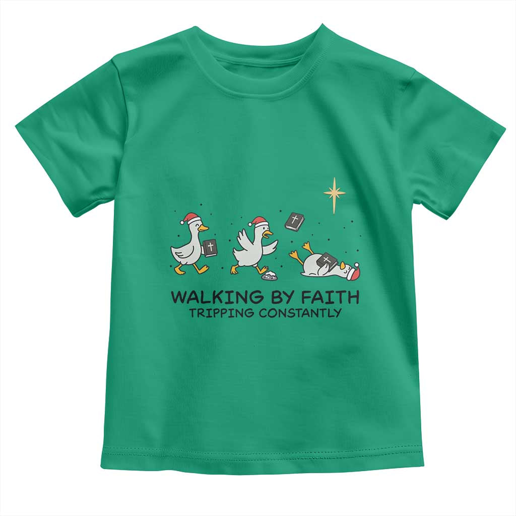 Funny Christian Goose Christmas Toddler T Shirt Walking By Faith Tripping Constantly - Wonder Print Shop