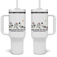 Funny Christian Goose Christmas Tumbler With Handle Walking By Faith Tripping Constantly - Wonder Print Shop