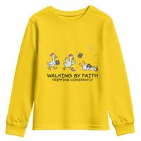 Funny Christian Goose Christmas Youth Sweatshirt Walking By Faith Tripping Constantly - Wonder Print Shop