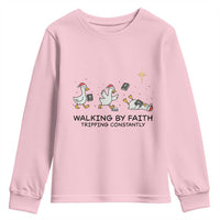 Funny Christian Goose Christmas Youth Sweatshirt Walking By Faith Tripping Constantly - Wonder Print Shop