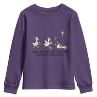 Funny Christian Goose Christmas Youth Sweatshirt Walking By Faith Tripping Constantly - Wonder Print Shop
