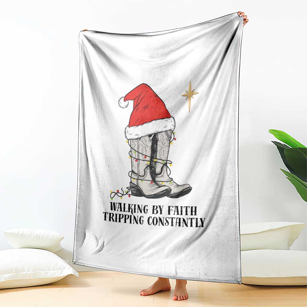 Western Christian Cowboy Throw Blanket Walking By Faith Tripping Constantly - Wonder Print Shop