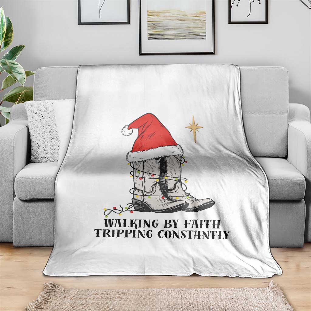 Western Christian Cowboy Throw Blanket Walking By Faith Tripping Constantly - Wonder Print Shop