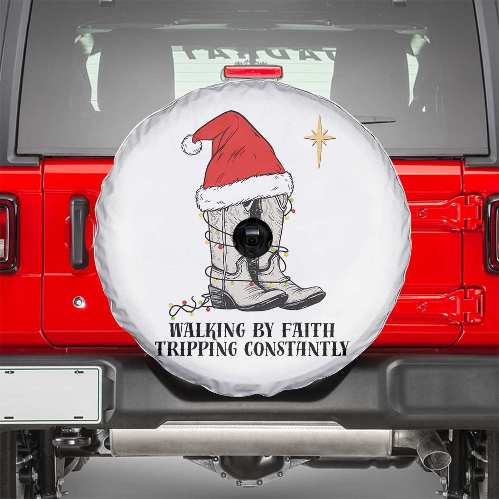 Western Christian Cowboy Spare Tire Cover Walking By Faith Tripping Constantly - Wonder Print Shop