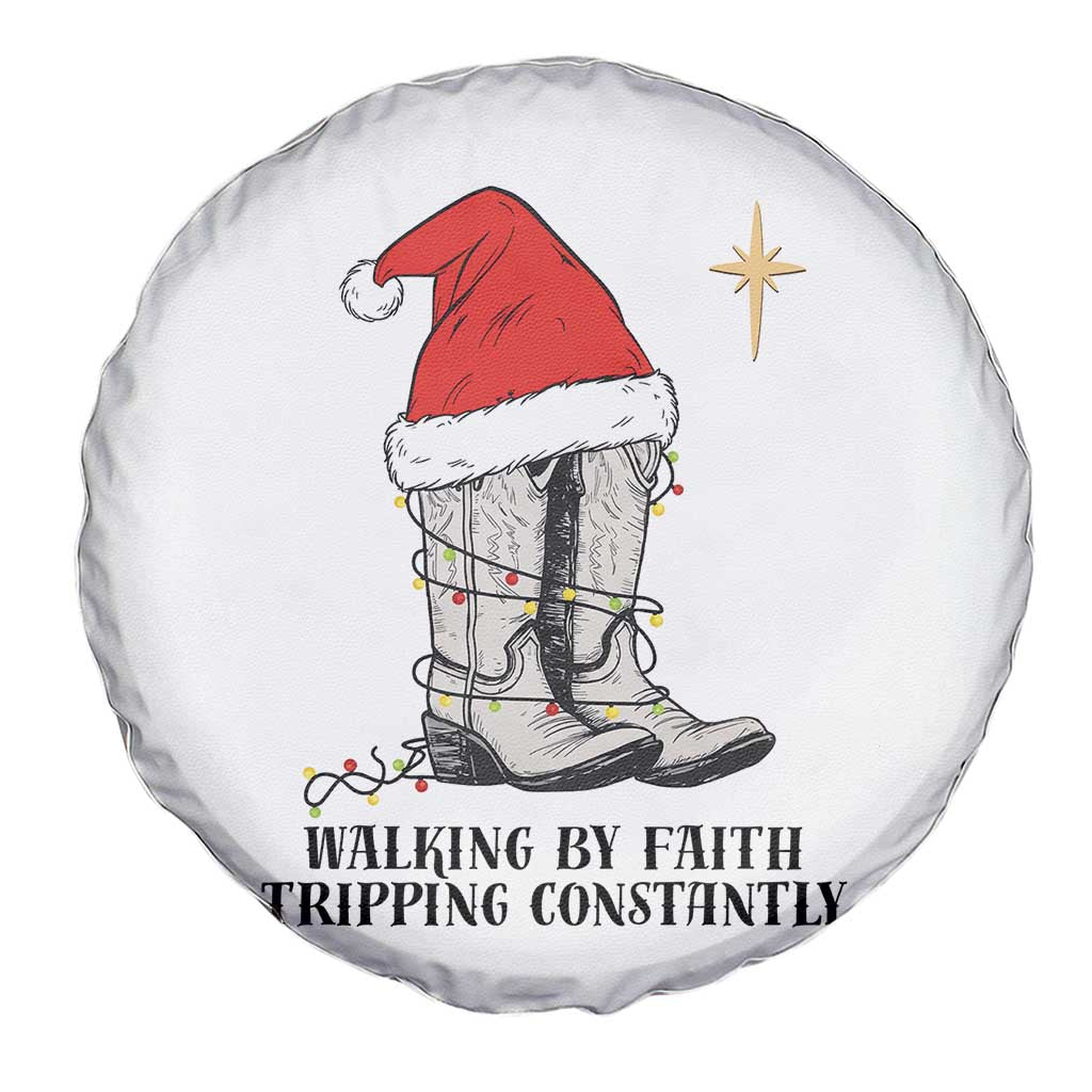 Western Christian Cowboy Spare Tire Cover Walking By Faith Tripping Constantly - Wonder Print Shop
