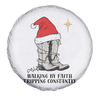 Western Christian Cowboy Spare Tire Cover Walking By Faith Tripping Constantly - Wonder Print Shop