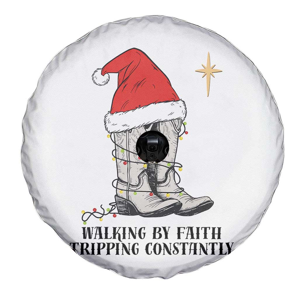 Western Christian Cowboy Spare Tire Cover Walking By Faith Tripping Constantly - Wonder Print Shop
