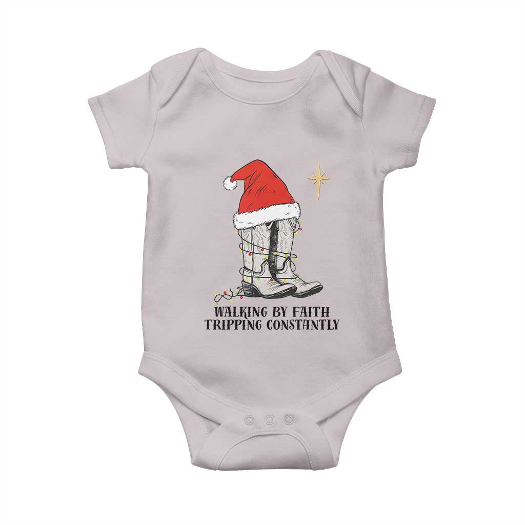 Western Christian Cowboy Baby Onesie Walking By Faith Tripping Constantly - Wonder Print Shop