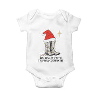 Western Christian Cowboy Baby Onesie Walking By Faith Tripping Constantly - Wonder Print Shop