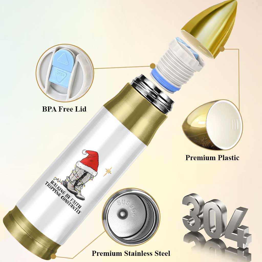 Western Christian Cowboy Bullet Tumbler Walking By Faith Tripping Constantly - Wonder Print Shop