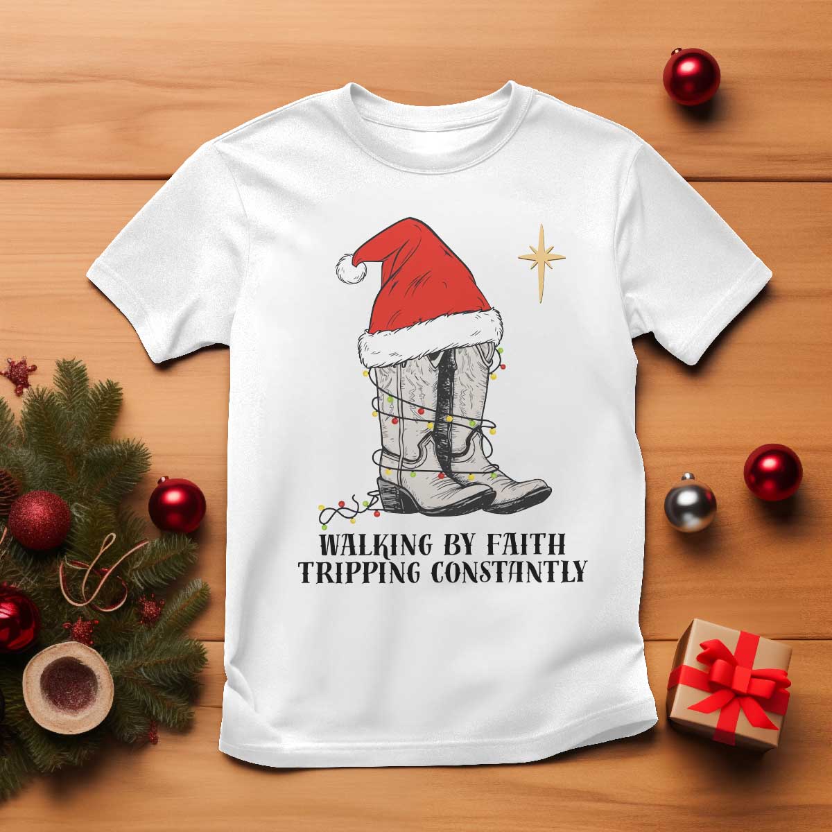Western Christian Cowboy T Shirt Walking By Faith Tripping Constantly - Wonder Print Shop