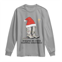 Western Christian Cowboy Long Sleeve Shirt Walking By Faith Tripping Constantly - Wonder Print Shop