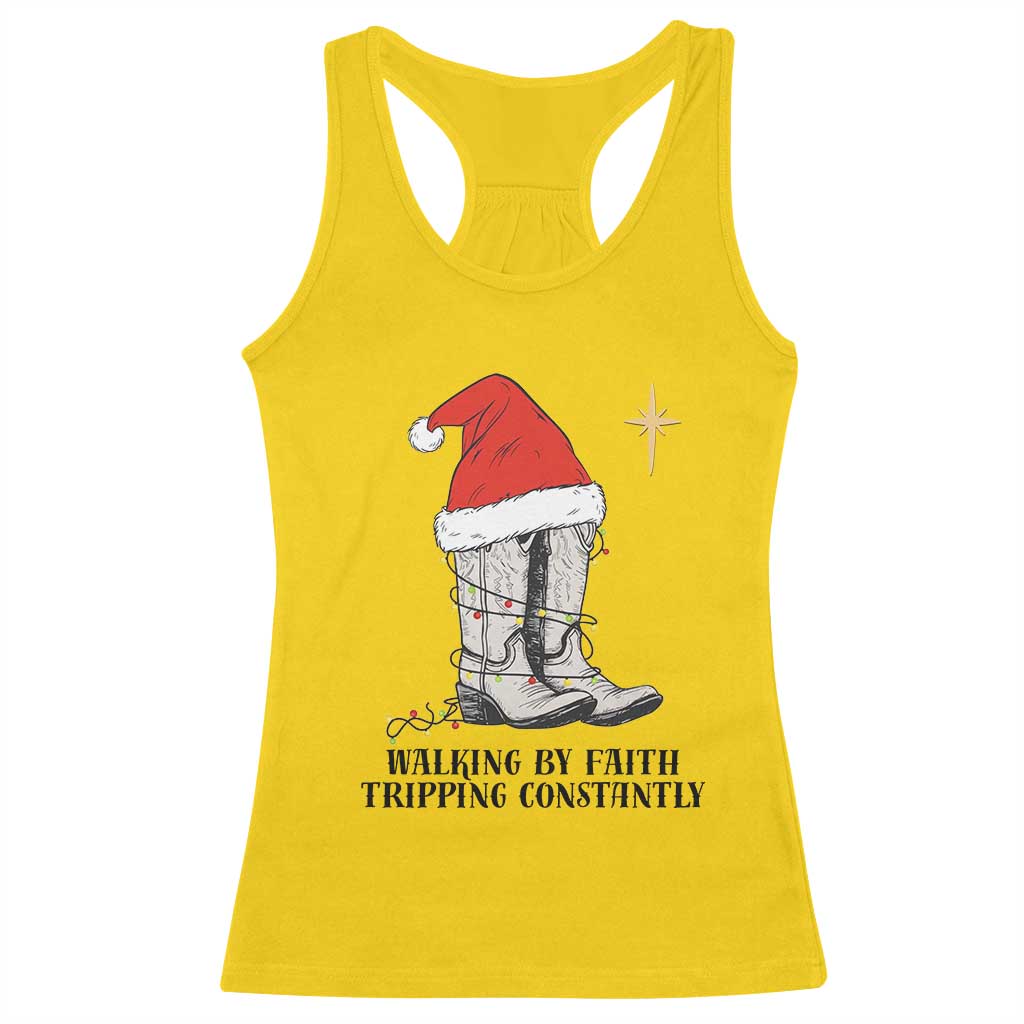 Western Christian Cowboy Racerback Tank Top Walking By Faith Tripping Constantly - Wonder Print Shop