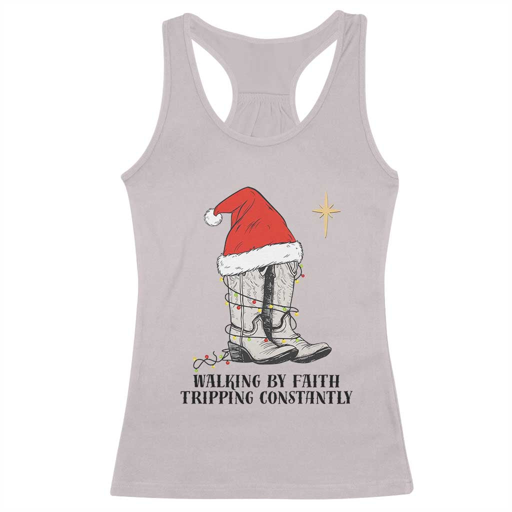 Western Christian Cowboy Racerback Tank Top Walking By Faith Tripping Constantly - Wonder Print Shop