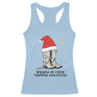 Western Christian Cowboy Racerback Tank Top Walking By Faith Tripping Constantly - Wonder Print Shop