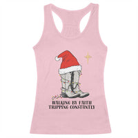 Western Christian Cowboy Racerback Tank Top Walking By Faith Tripping Constantly - Wonder Print Shop