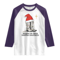 Western Christian Cowboy Raglan Shirt Walking By Faith Tripping Constantly - Wonder Print Shop
