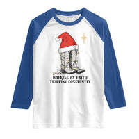 Western Christian Cowboy Raglan Shirt Walking By Faith Tripping Constantly - Wonder Print Shop