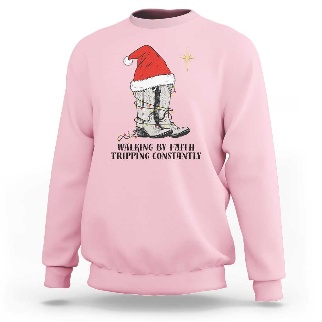Western Christian Cowboy Sweatshirt Walking By Faith Tripping Constantly - Wonder Print Shop