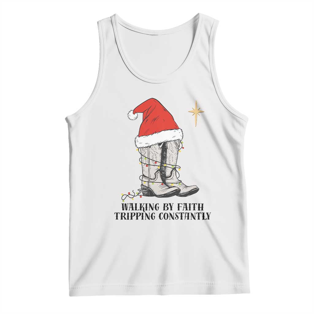 Western Christian Cowboy Tank Top Walking By Faith Tripping Constantly - Wonder Print Shop