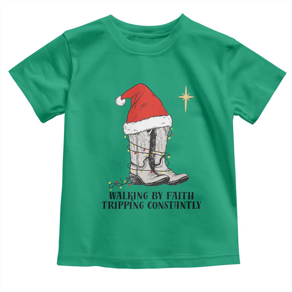 Western Christian Cowboy Toddler T Shirt Walking By Faith Tripping Constantly - Wonder Print Shop