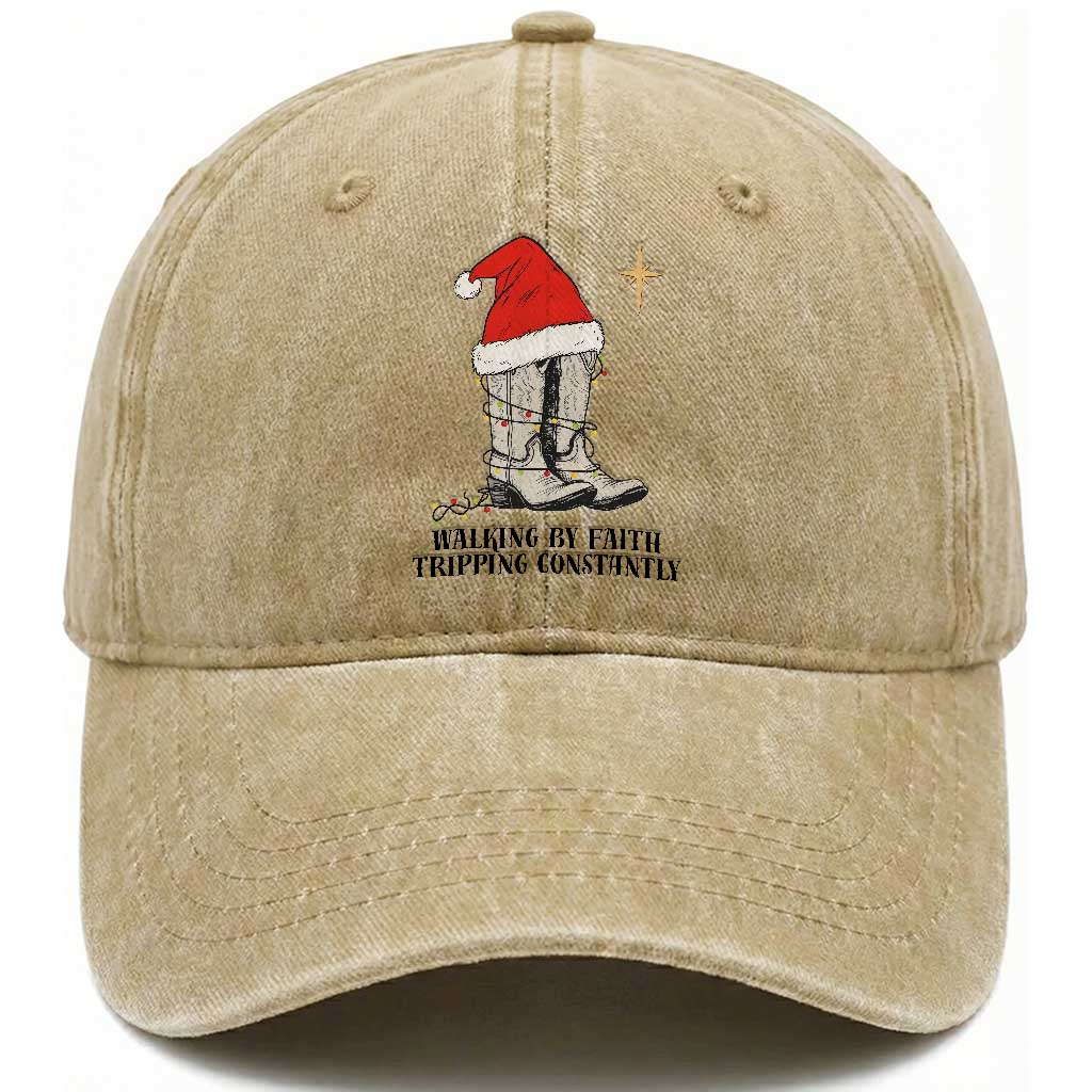 Western Christian Cowboy Washed Cotton Baseball Cap Walking By Faith Tripping Constantly